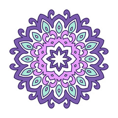 Decorative round element for creating an ornament. Purple mandala.