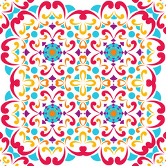Seamless bright pattern with ethnic style. Square decorative element with ornament.