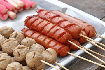 grilled meatballs and sausage