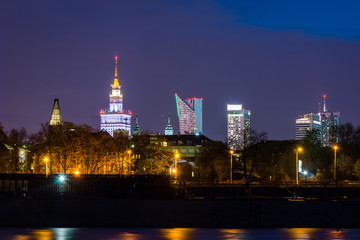 Fototapeta na wymiar Night view on Warsaw city, Poland