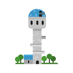Old stone observatory tower, medieval architecture building vector Illustration