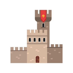 Ancient stone fortification castle, medieval architecture building vector Illustration