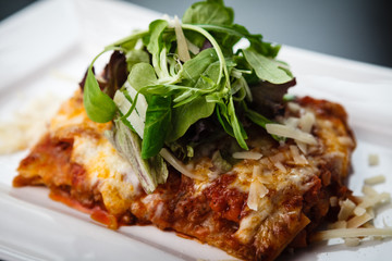 Lasagna with salad