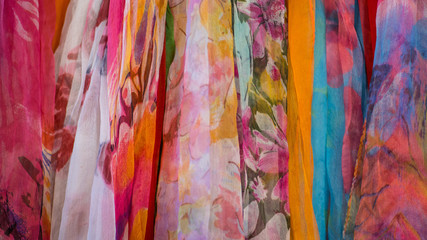 Fabrics on display and for sale in markets