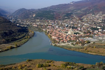 the confluence of the Kura River and the Aragvi River near the city of Mtskheta, Georgia. © Valeryet