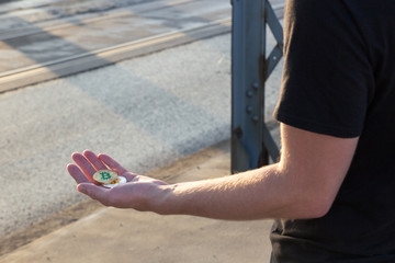 The man asks alms in bitcoins