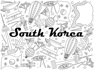 South Korea line art design raster illustration
