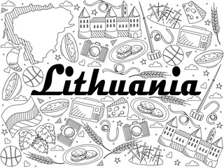 Lithuania line art design raster illustration
