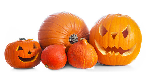 Halloween pumpkins, jack-o-lantern isolated on white