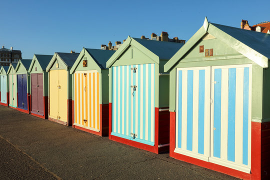 Coulorful Beach Huts in Seaside Town