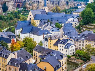 Fototapeta na wymiar View of Grund district in Luxembourg City, Luxembourg