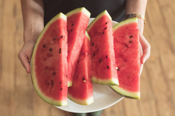 plate with watermelon slices