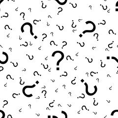 Vector seamless pattern with question marks. Monochrome hipster background. Hand drawn random black punctuation marks.