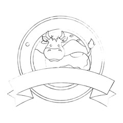 farm cow seal stamp vector illustration design