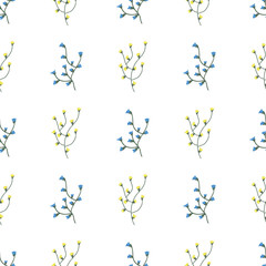 Vector seamless pattern of branch with blue and yellow buds