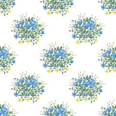 Gordijnen Vector seamless pattern of bouquet of blue and yellow  flowers © lalaluart