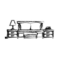 bed with nightstand blurred silhouette on white background