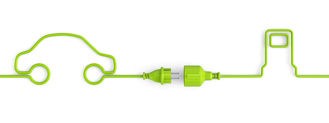 Green power plug connection cable between car and service station shape - open