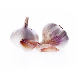 Dried garlic head on white background