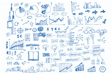business doodle vector illustration. Icon and hand drawn elements