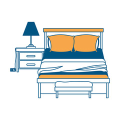 bedroom with lamp over nightstand color section silhouette on white background