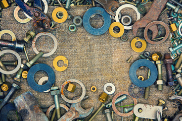 Abstract grunge metallic background from parts and tools