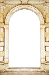 Ancient arch doorway on a white background.