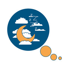 bubble call out with night landscape and snoring sign color section silhouette on white background