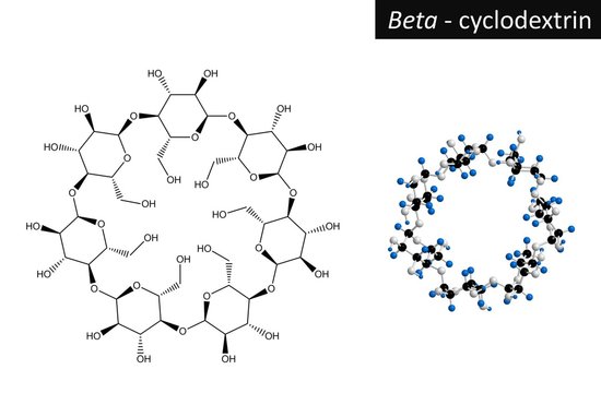 Molecular structure of beta cyclodextrin, 3d rendering