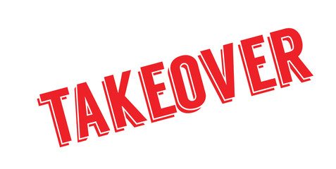 Takeover rubber stamp. Grunge design with dust scratches. Effects can be easily removed for a clean, crisp look. Color is easily changed.
