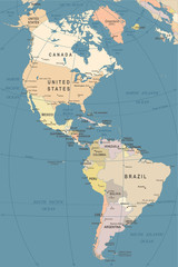 Obraz premium North and South America Map - Vintage Vector Illustration