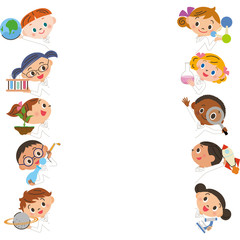 理科の学習道具を持つ子供達