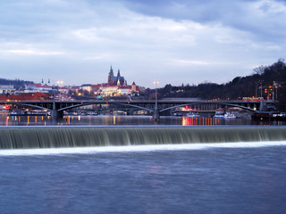 Prague Castle and Little Side, view from Stvanice Island, Prague, Czech Republic