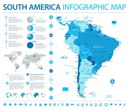 South America Map - Info Graphic Vector Illustration