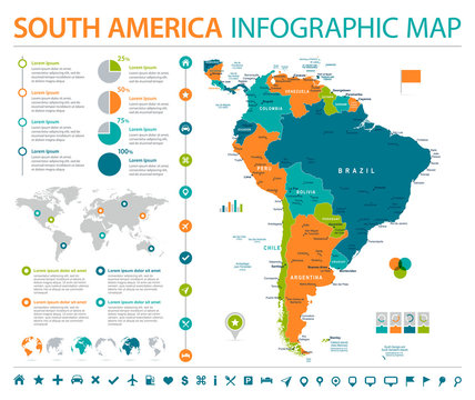 South America Map - Info Graphic Vector Illustration