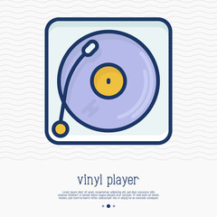 Vinyl player record thin line icon. Simple vector illustration of DJ music party symbol. Gramophone.