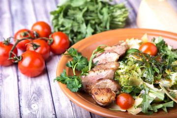 Meat slices with salad and vegetables