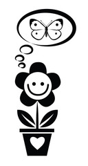 A merry flower smiles and dreams of a butterfly