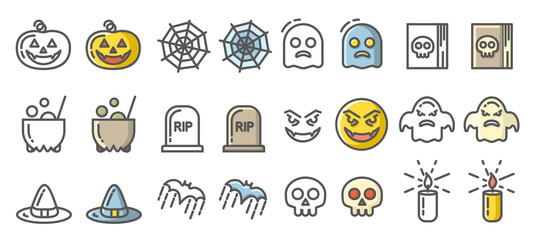 Halloween icons set. Linear signs collection.