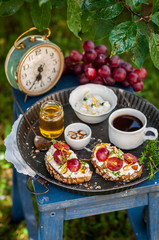 Grape Bruschetta Served for Breakfast