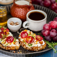 Grape Bruschetta Served for Breakfast