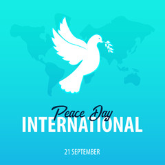 International Peace Day banner. 21 September. Dove with olive branch.