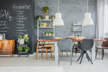 Family table and chalkboard accents