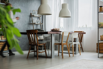 Rustic table in dining room