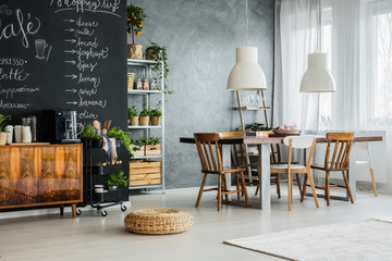 Trendy apartment with chalkboard wall