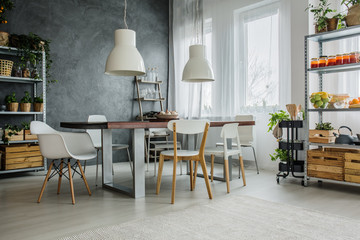 Family interior with industrial lamps