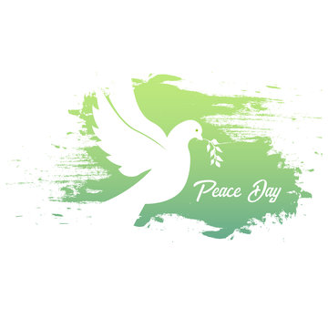 International Peace Day banner. 21 September. Dove with olive branch.