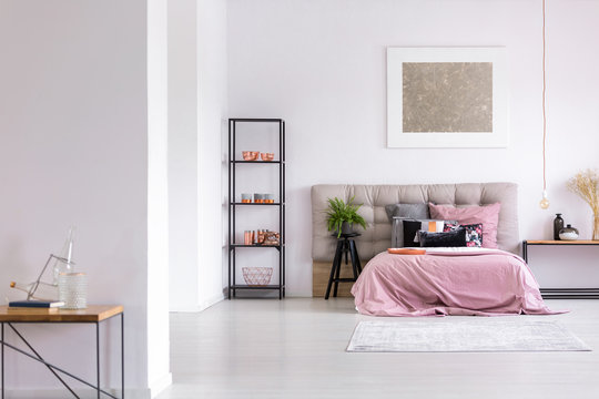 Modern bedroom with copper accessories