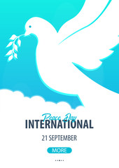 International Peace Day poster. 21 September. Dove with olive branch.