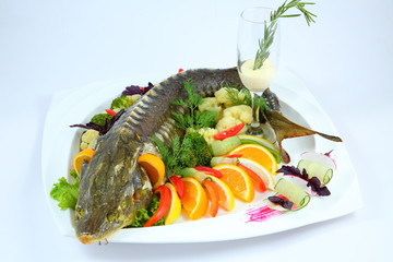 Baked fish. Elegant serving.